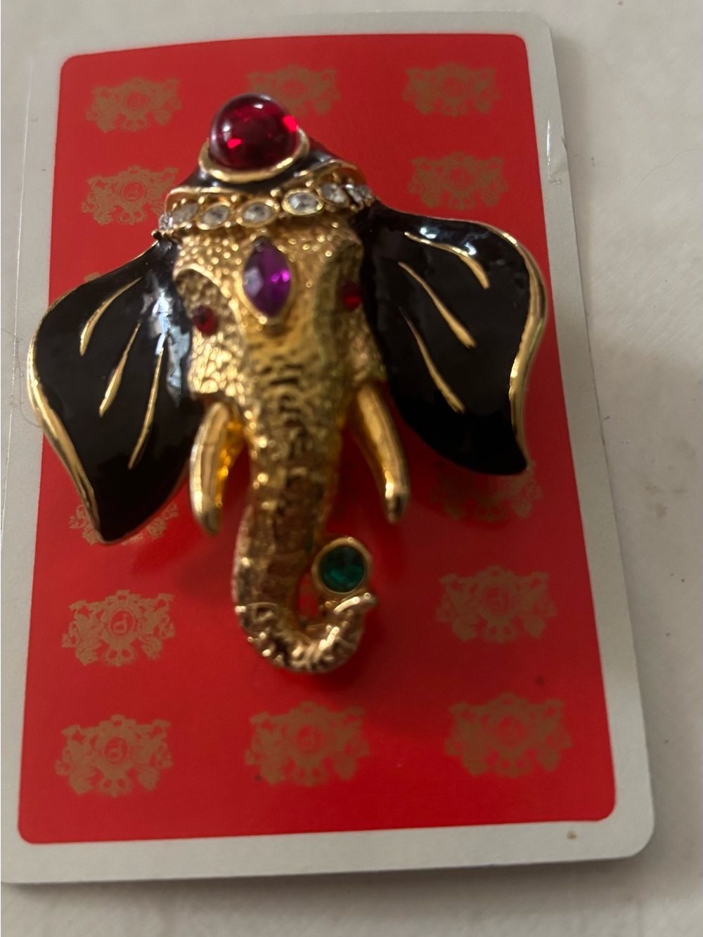 Embellished Elephant Pin with Black Enamel Ears